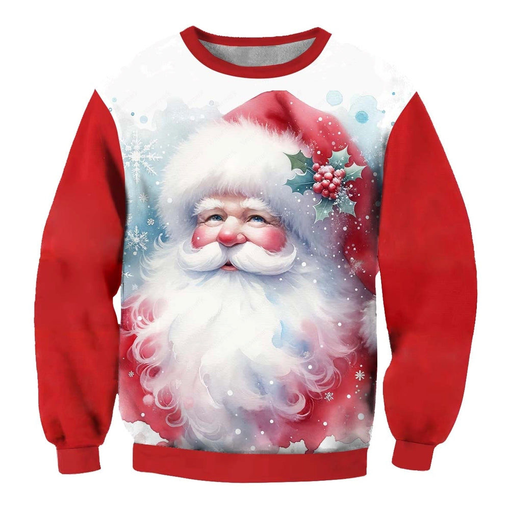 Santa Print Crew Neck Ugly Christmas Sweatshirt - Moonbestprint