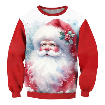 Santa Print Crew Neck Ugly Christmas Sweatshirt - Moonbestprint