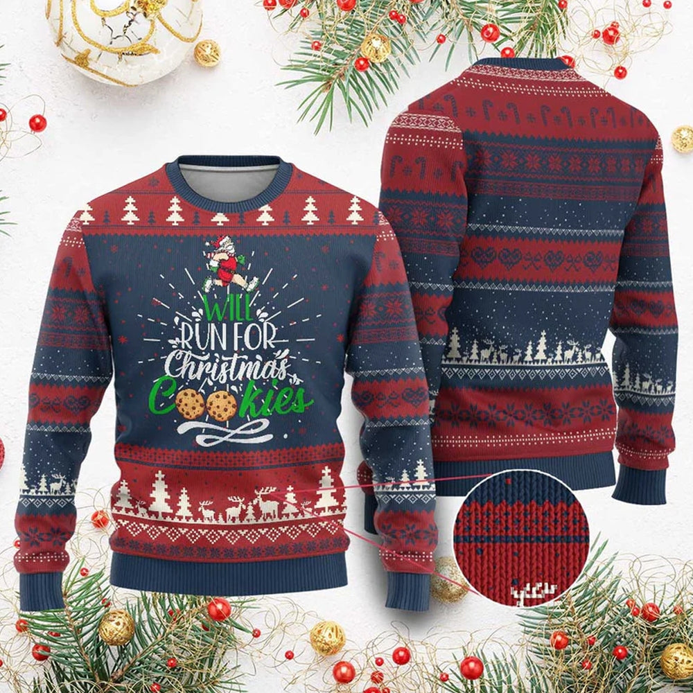 Santa Running Will Run For Christmas Cookies Santa Ugly Christmas Sweater - Moonbestprint