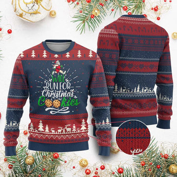 Santa Running Will Run For Christmas Cookies Santa Ugly Christmas Sweater - Moonbestprint