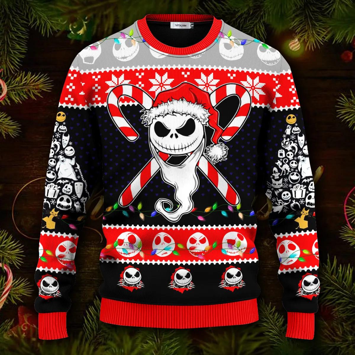 Santa Skeleton Sweater, The Nightmare Before Christmas Jack Skellington Ugly Christmas Sweater Moonbestprint