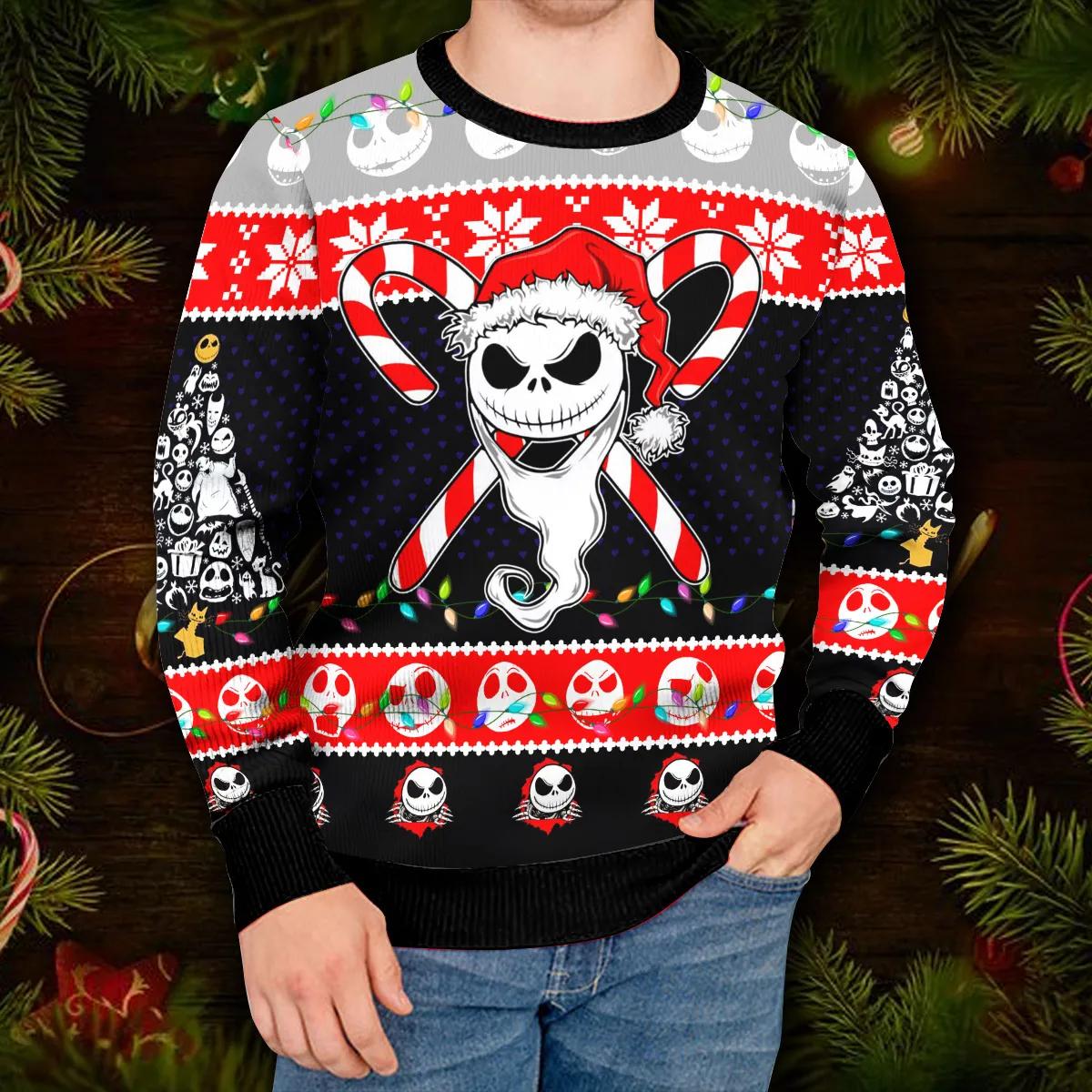 Santa Skeleton Sweater, The Nightmare Before Christmas Jack Skellington Ugly Christmas Sweater Moonbestprint