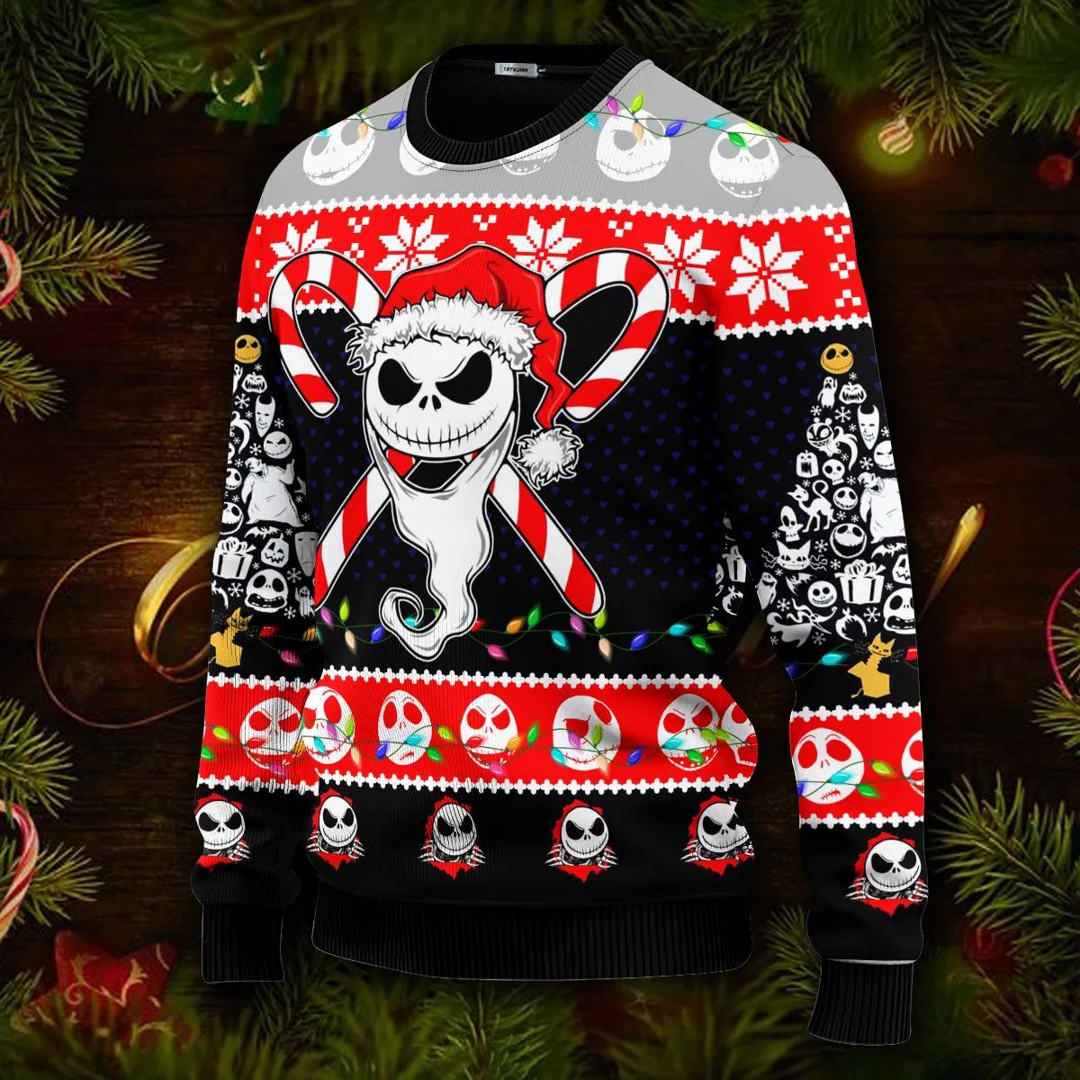 Santa Skeleton Sweater, The Nightmare Before Christmas Jack Skellington Ugly Christmas Sweater Moonbestprint