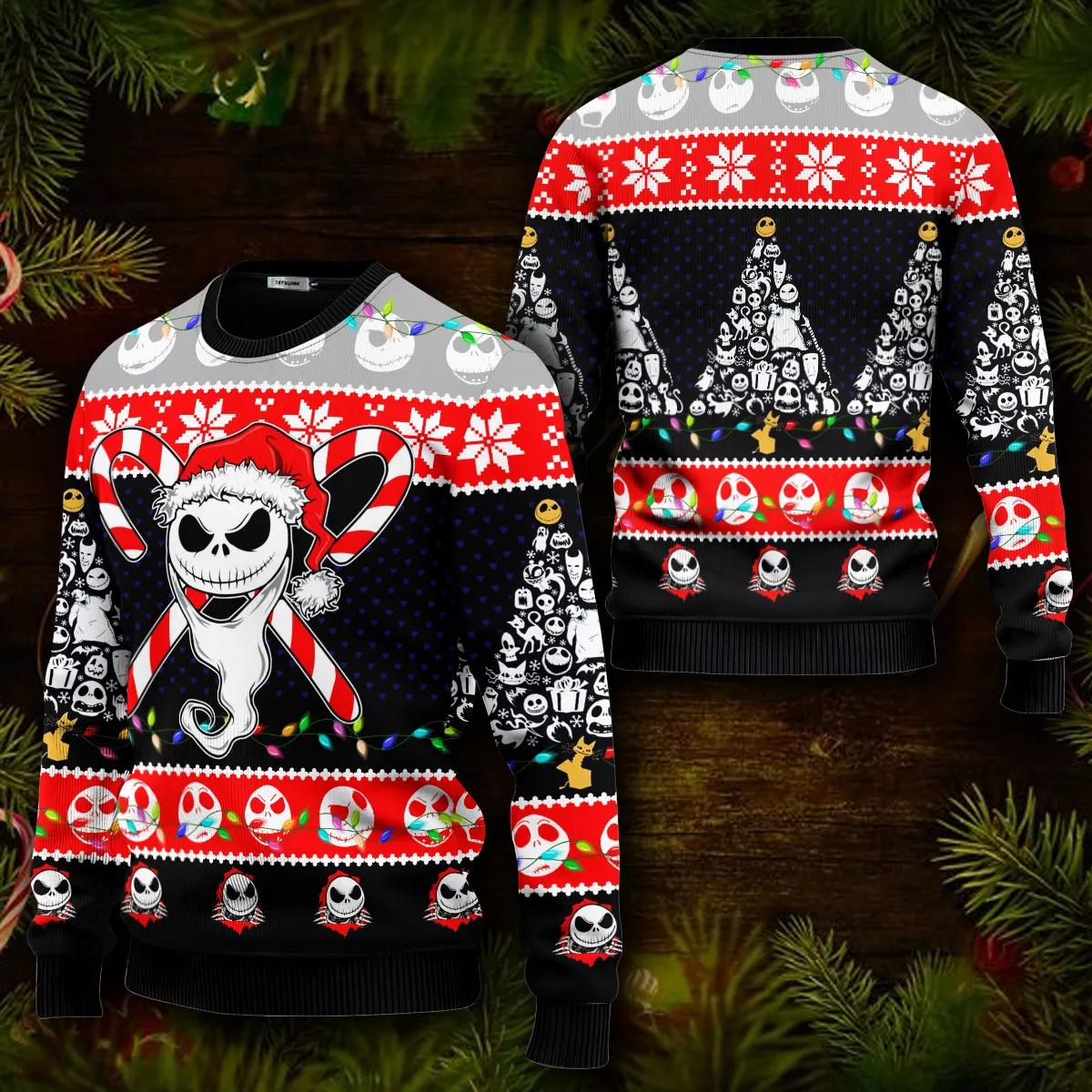 Santa Skeleton Sweater, The Nightmare Before Christmas Jack Skellington Ugly Christmas Sweater Moonbestprint