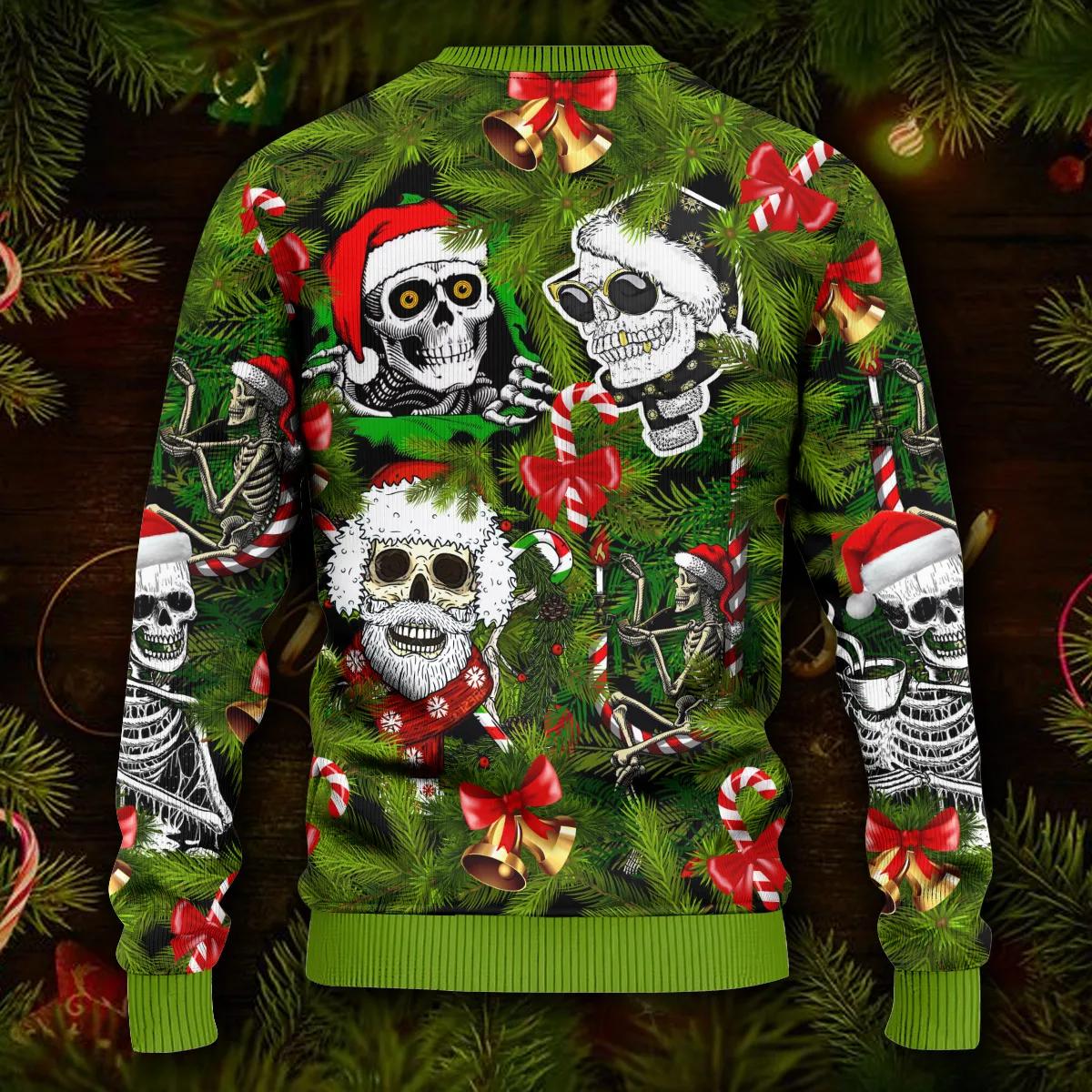 Santa Skulls In Christmas Tree Skull Ugly Christmas Sweater Moonbestprint