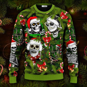 Santa Skulls In Christmas Tree Skull Ugly Christmas Sweater Moonbestprint