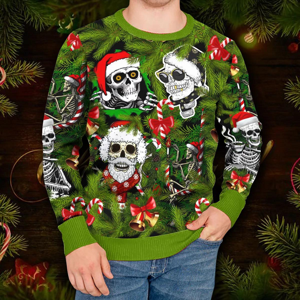Santa Skulls In Christmas Tree Skull Ugly Christmas Sweater Moonbestprint