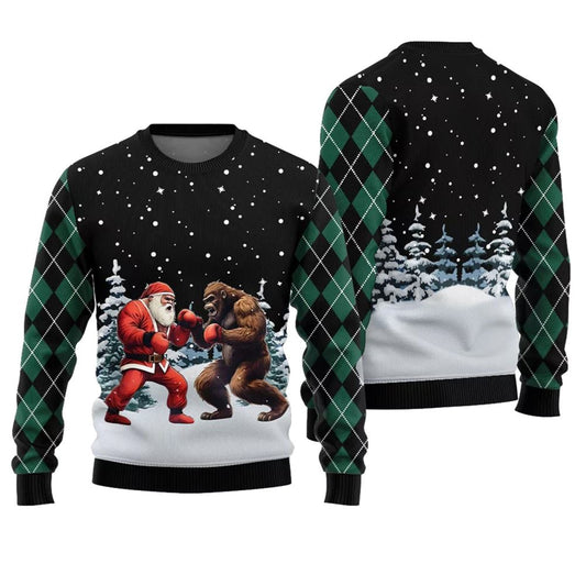 Santa Vs Bigfoot Boxing Ugly Holiday Sweater - Moonbestprint