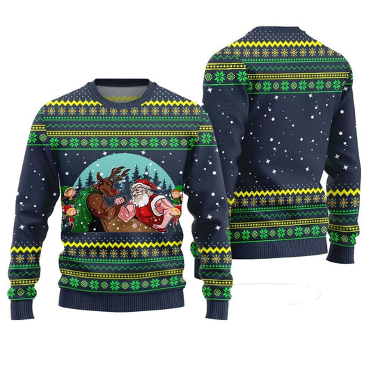 Santa Vs Reindeer Arm Wrestling Ugly Christmas Sweater - Moonbestprint