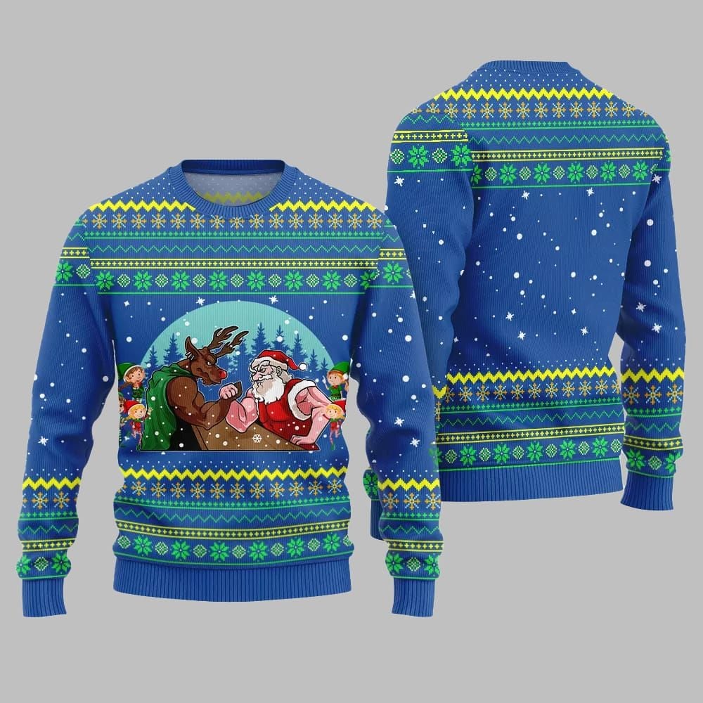 Santa Vs Reindeer Arm Wrestling Ugly Sweater Christmas 2026 - Moonbestprint