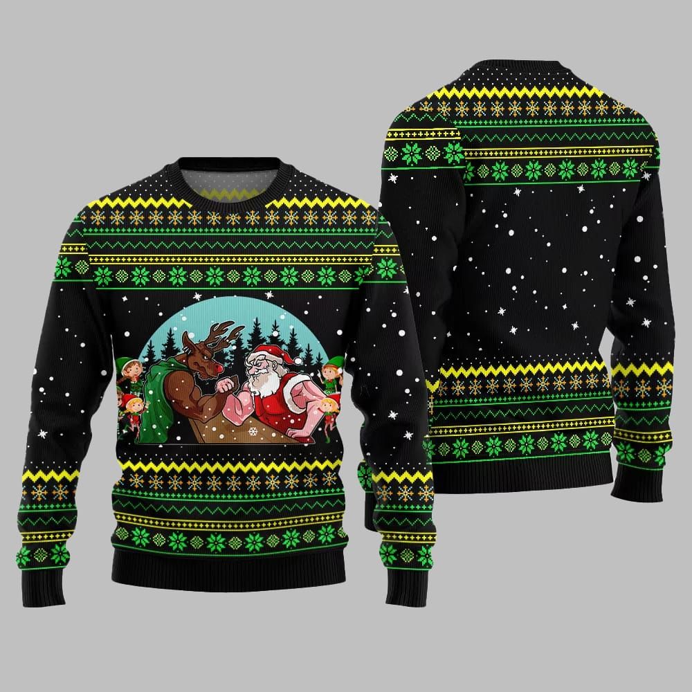 Santa Vs Reindeer Arm Wrestling Ugly Sweater Christmas 2026 - Moonbestprint