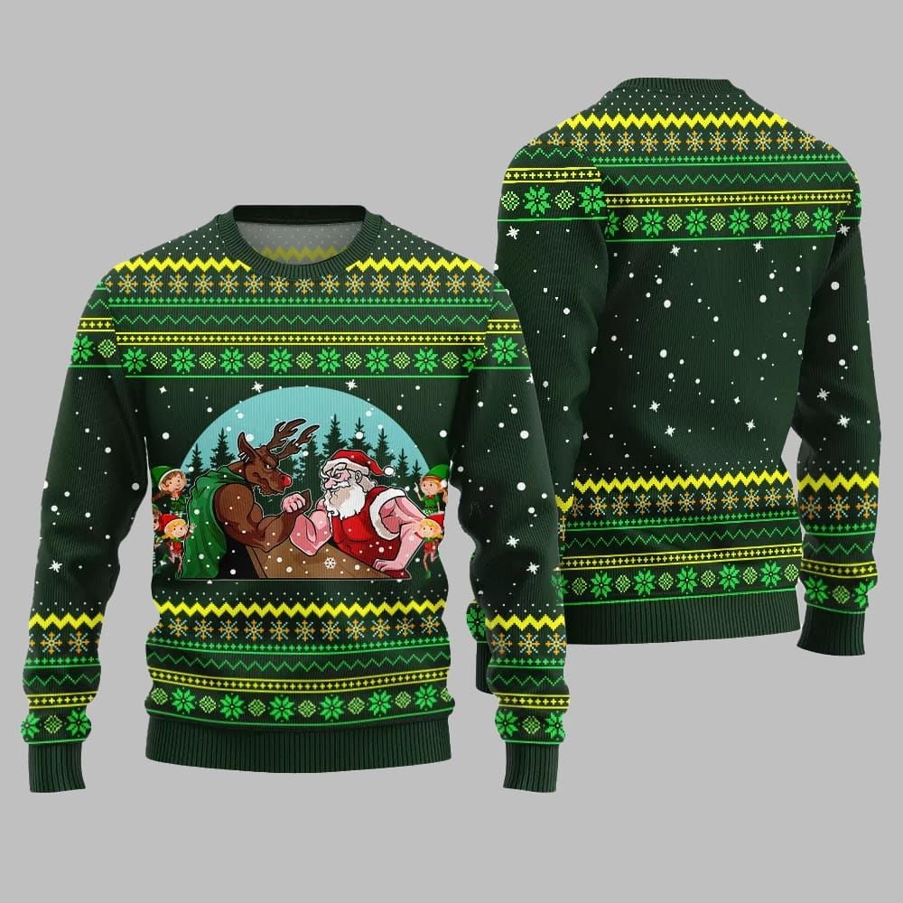 Santa Vs Reindeer Arm Wrestling Ugly Sweater Christmas 2026 - Moonbestprint
