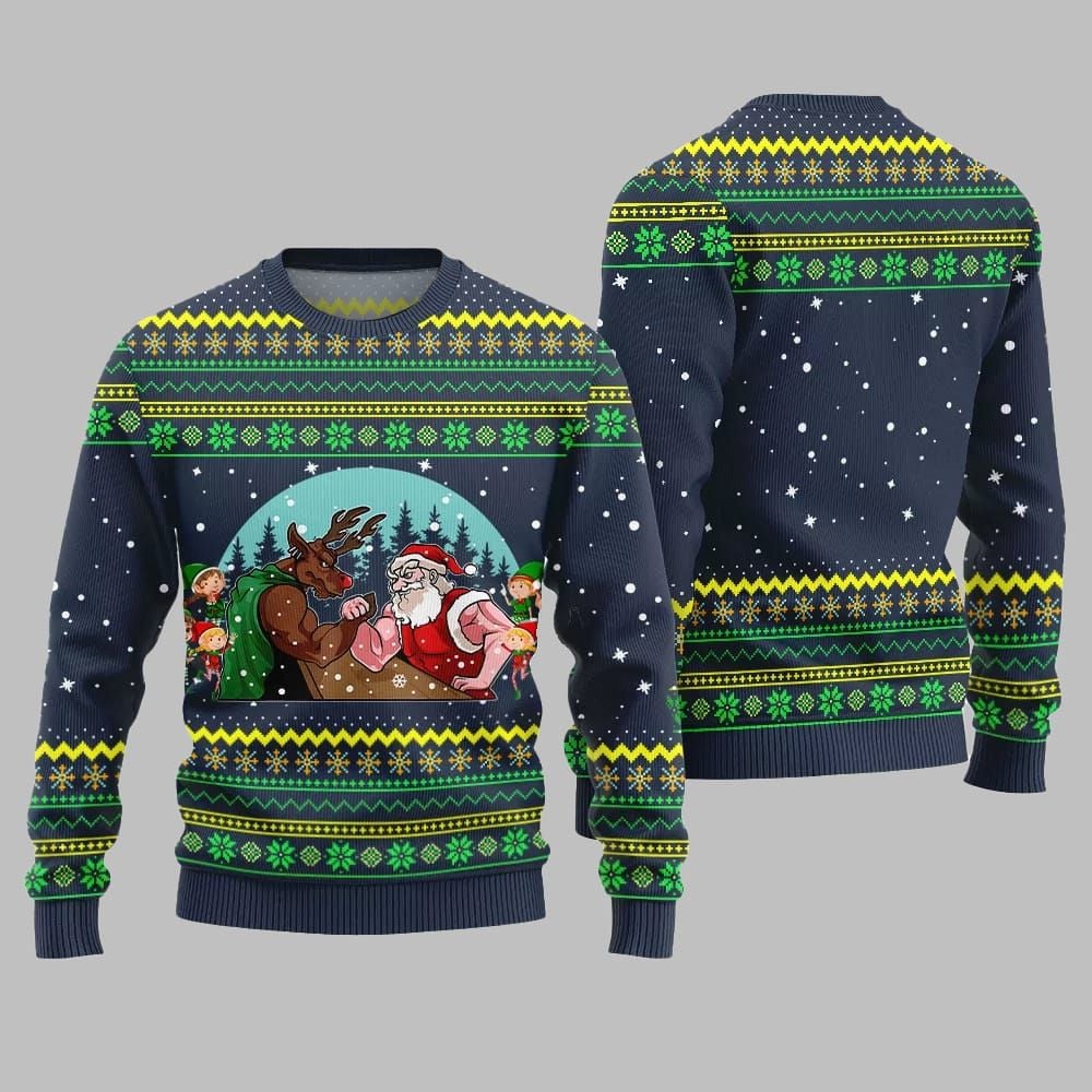 Santa Vs Reindeer Arm Wrestling Ugly Sweater Christmas 2026 - Moonbestprint