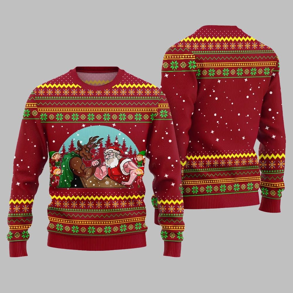 Santa Vs Reindeer Arm Wrestling Ugly Sweater Christmas 2026 - Moonbestprint
