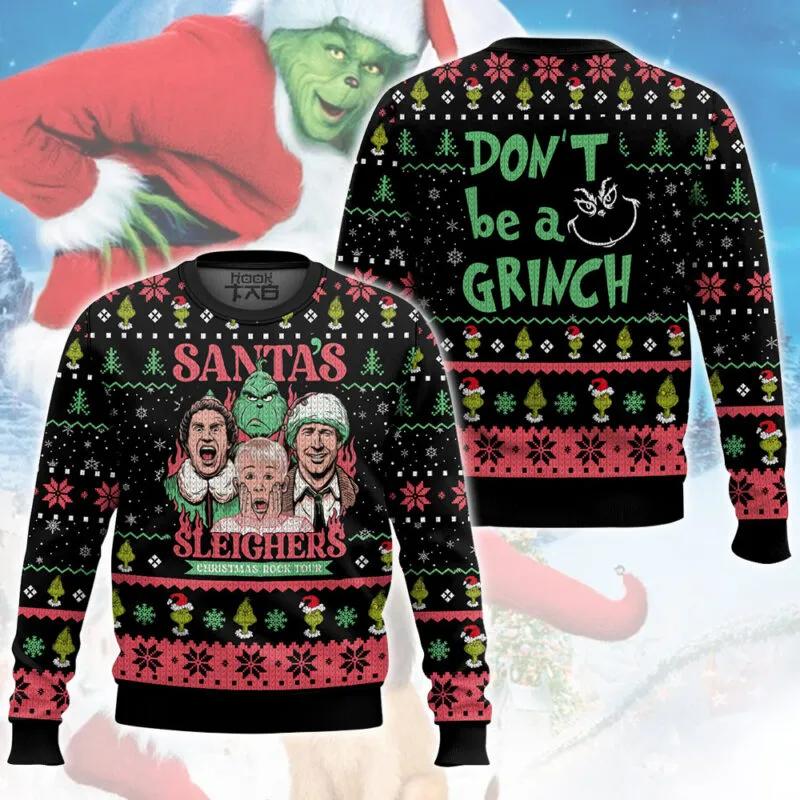 Santa’s Sleighers Grinch Ugly Christmas Sweater, Grinch Holiday Sweater Moonbestprint