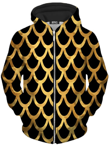 Mermaid Scales Gold Unisex Zip-Up Hoodie -Moonbestprint