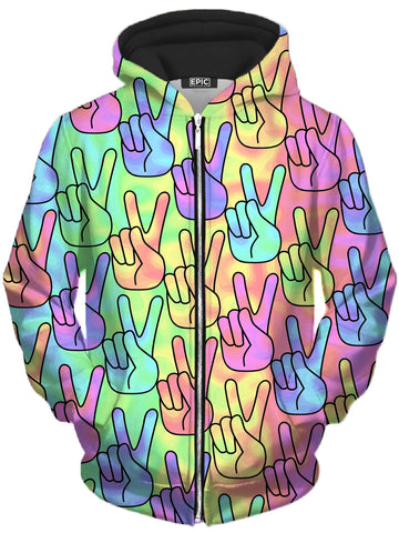 Trippy Peace Signs Unisex Zip-Up Hoodie -Moonbestprint
