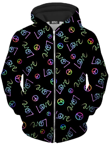 Peace and Love Unisex Zip-Up Hoodie -Moonbestprint