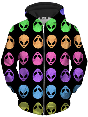 Alien Pattern Unisex Zip-Up Hoodie -Moonbestprint