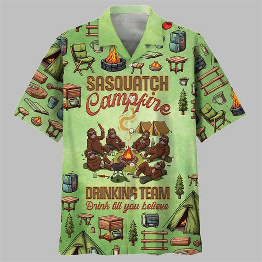 Sasquatch Campfire Drinking Team Hawaiian Shirt - Moonbestprint