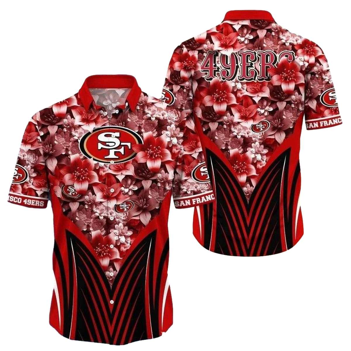 Scarlet Blossom Rush San Francisco 49ers Hawaiian Shirt - Moonbestprint