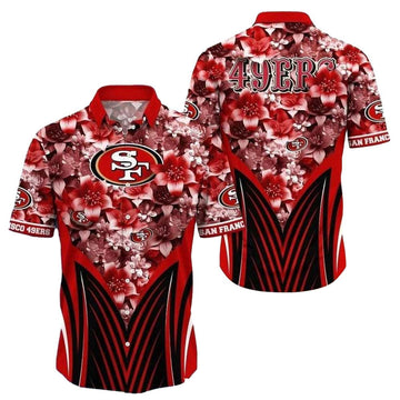 Scarlet Blossom Rush San Francisco 49ers Hawaiian Shirt - Moonbestprint
