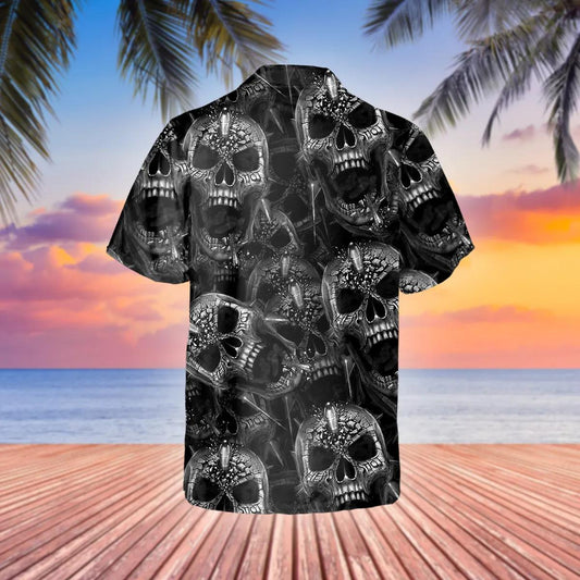 Scary Dark Skull Pile Hawaiian Shirt, Hawaiian Button Up Shirt, Tropical Shirts For Men Moonbestprint