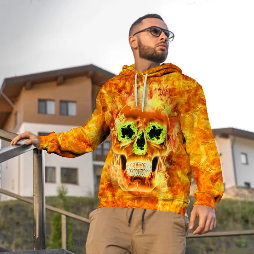 Scary Fire Skull 3D Hoodie Men Moonbestprint