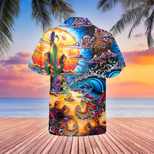 Scary Skull Beach Hawaiian Shirt, Hawaiian Button Up Shirt, Tropical Shirts For Men Moonbestprint