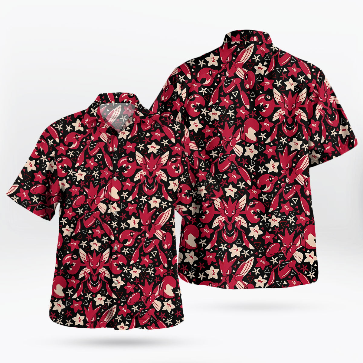 Scizor Red Floral Pattern Pokemon Hawaiian Shirt – Moonbestprint