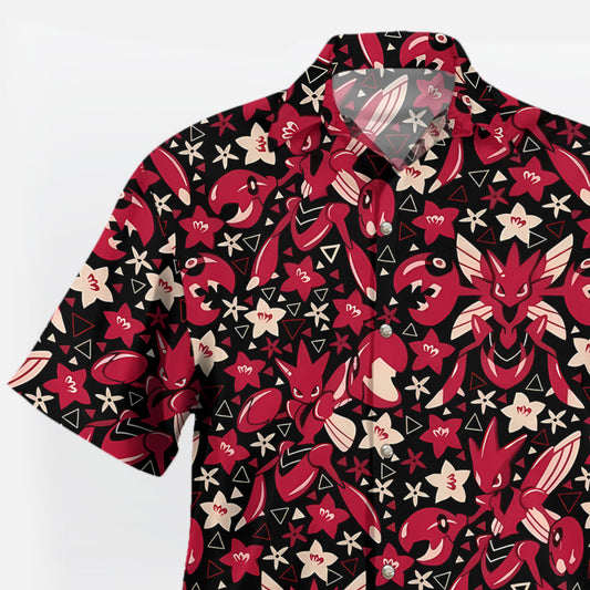 Scizor Red Floral Pattern Pokemon Hawaiian Shirt – Moonbestprint