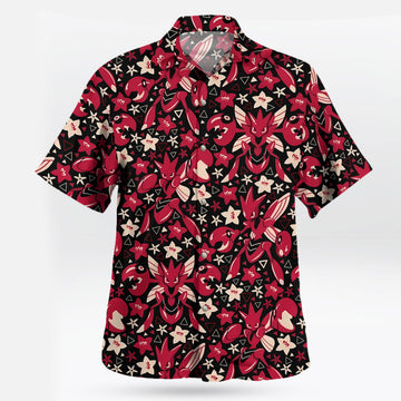 Scizor Red Floral Pattern Pokemon Hawaiian Shirt – Moonbestprint
