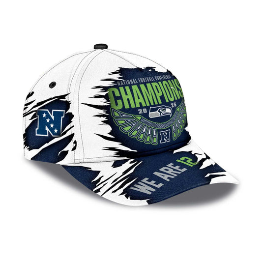 Seahawks 2025 NFC Champions We Are 12 Hat -Moonbestprint