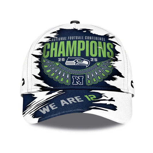 Seahawks 2025 NFC Champions We Are 12 Hat -Moonbestprint