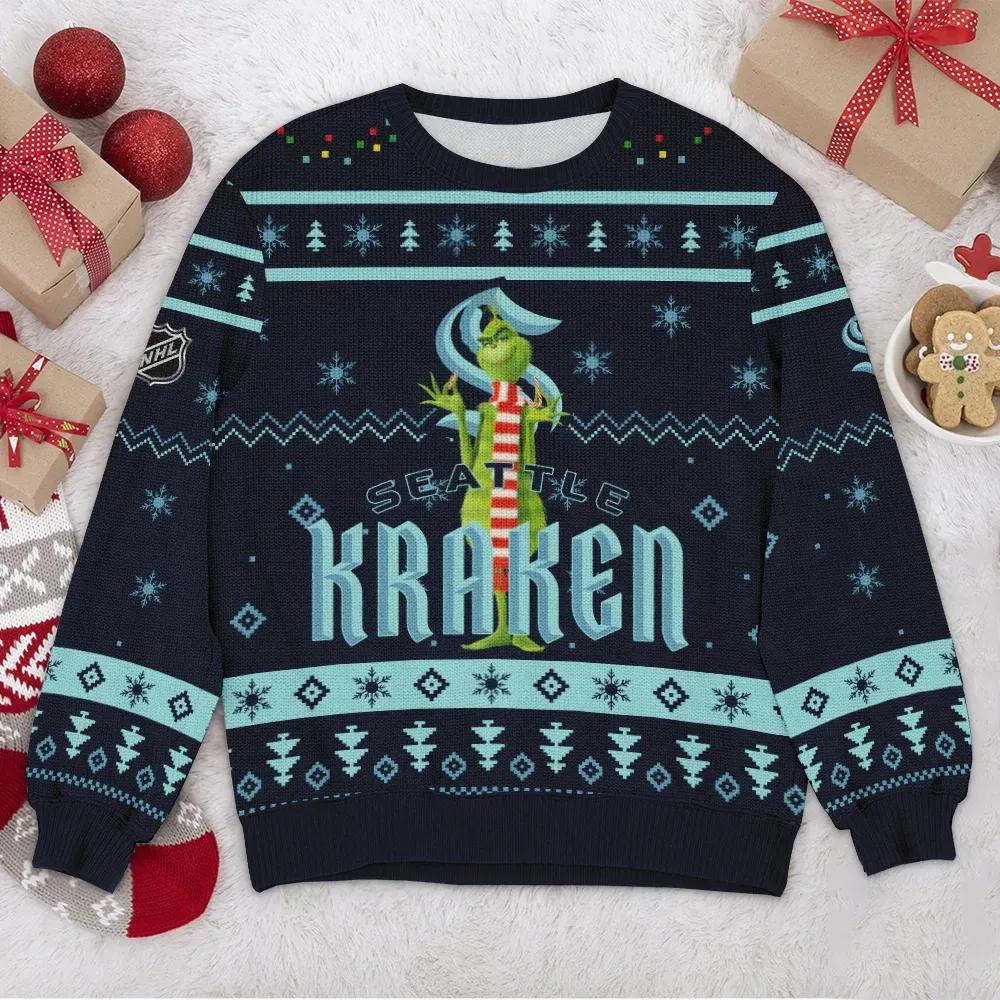 Seattle Kraken NHL Grinch Ugly Christmas Sweater, NHL Christmas Sweater Moonbestprint