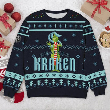 Seattle Kraken NHL Grinch Ugly Christmas Sweater, NHL Christmas Sweater Moonbestprint