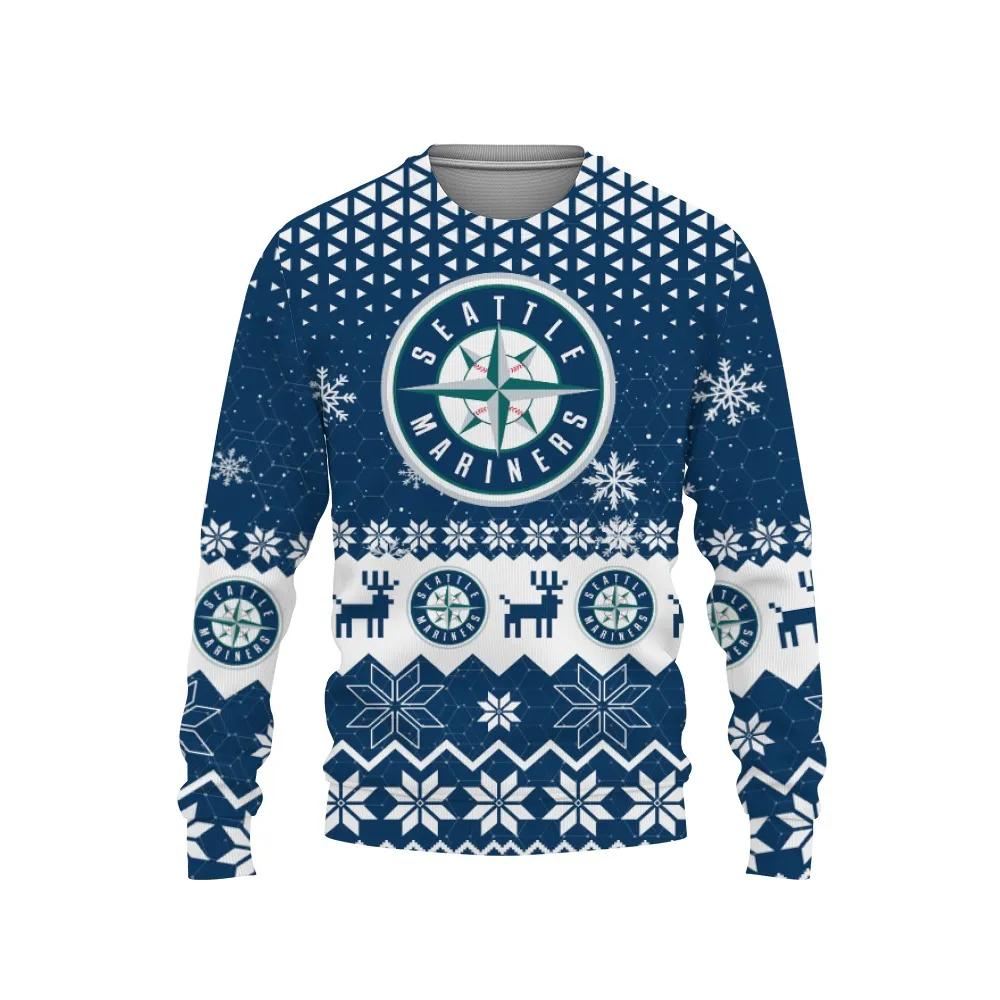 Seattle Mariners Big Logo Ugly Christmas Sweater, MLB Christmas Sweater Moonbestprint