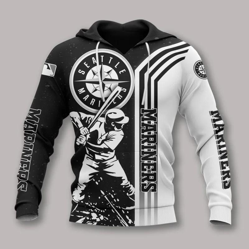 Seattle Mariners Black And White All Over Print Hoodie 1, MLB Hoodie Moonbestprint