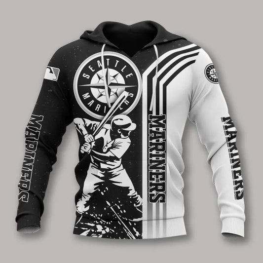 Seattle Mariners Black And White All Over Print Hoodie 1, MLB Hoodie Moonbestprint