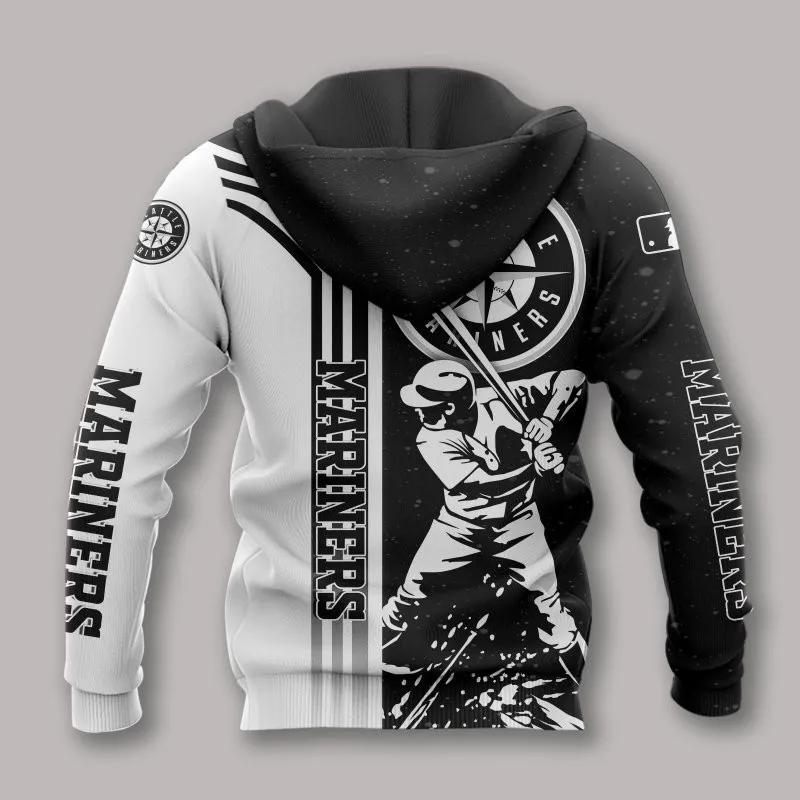 Seattle Mariners Black And White All Over Print Hoodie 1, MLB Hoodie Moonbestprint