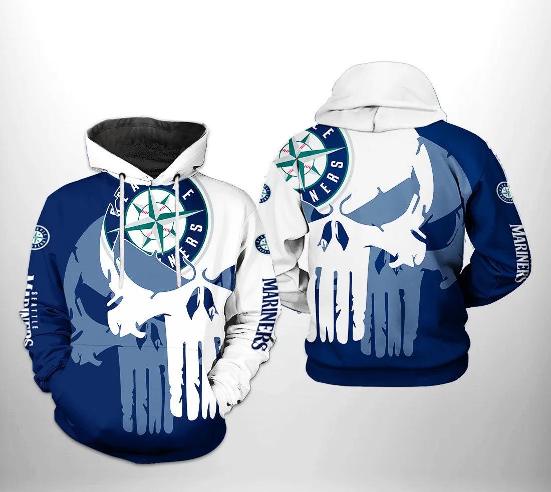 Seattle Mariners MLB Team Skull 3D Hoodie, MLB Hoodie Moonbestprint