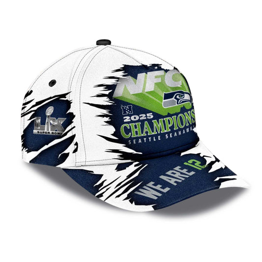 Seattle Seahawks 2025 NFC Champions 3D Hat -Moonbestprint