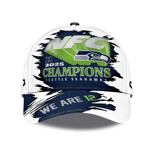 Seattle Seahawks 2025 NFC Champions 3D Hat -Moonbestprint