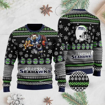 Seattle Seahawks 3D Ugly Christmas Sweater, NFL Christmas Sweater Moonbestprint