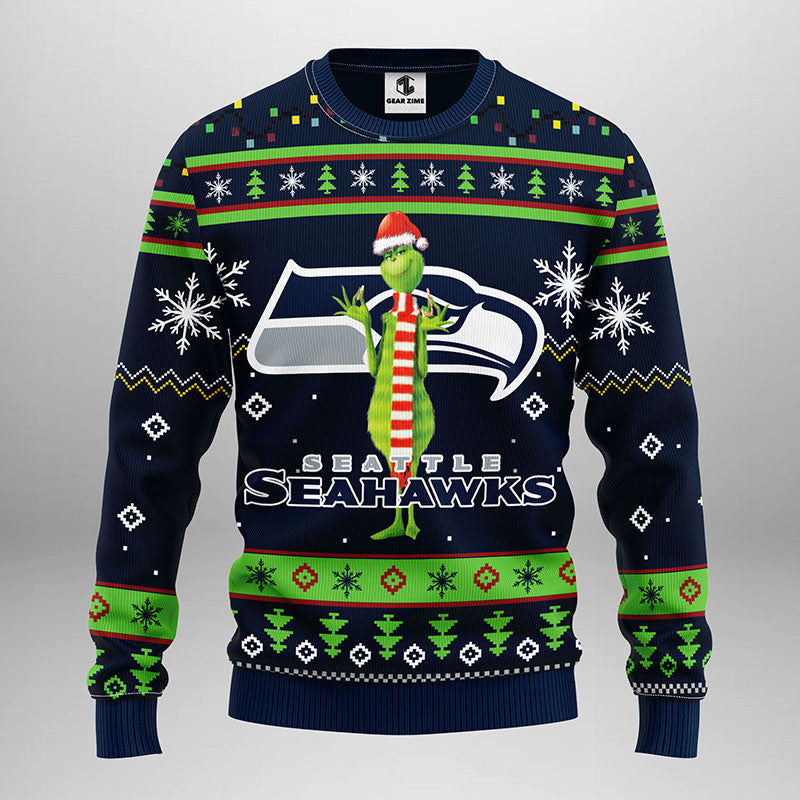 Seattle Seahawks Funny Grinch Ugly Christmas Sweater Moonbestprint