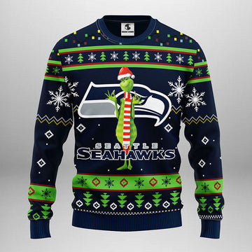 Seattle Seahawks Funny Grinch Ugly Christmas Sweater Moonbestprint
