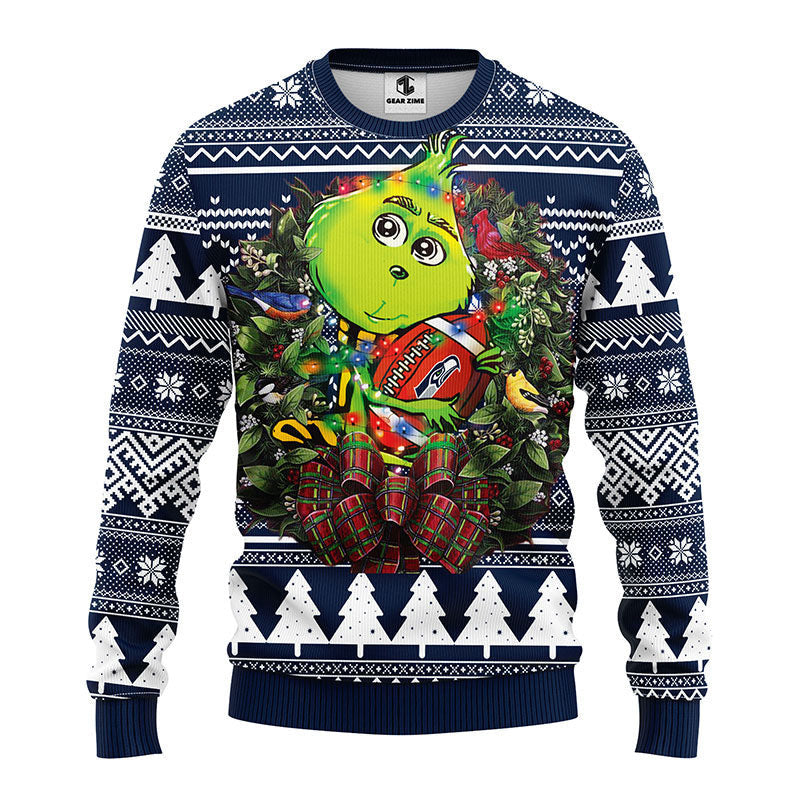 Seattle Seahawks Grinch Hug Ugly Christmas Sweater Moonbestprint