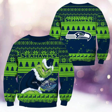 Seattle Seahawks Grinch Stolen Ugly Christmas Sweater, NFL Christmas Sweater Moonbestprint