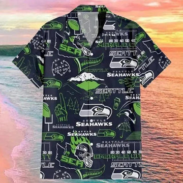 Seattle Seahawks Legacy Patch Hawaiian Shirt Aloha Shirt for Summer, NFL Hawaiian Shirt Moonbestprint