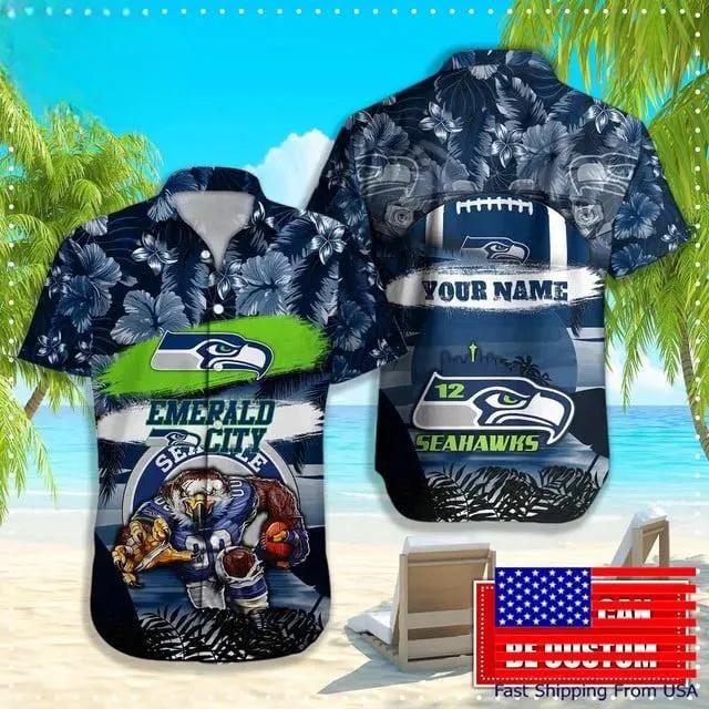 Seattle Seahawks Mascot Football Aloha Shirts, NFL Hawaiian Shirt Moonbestprint